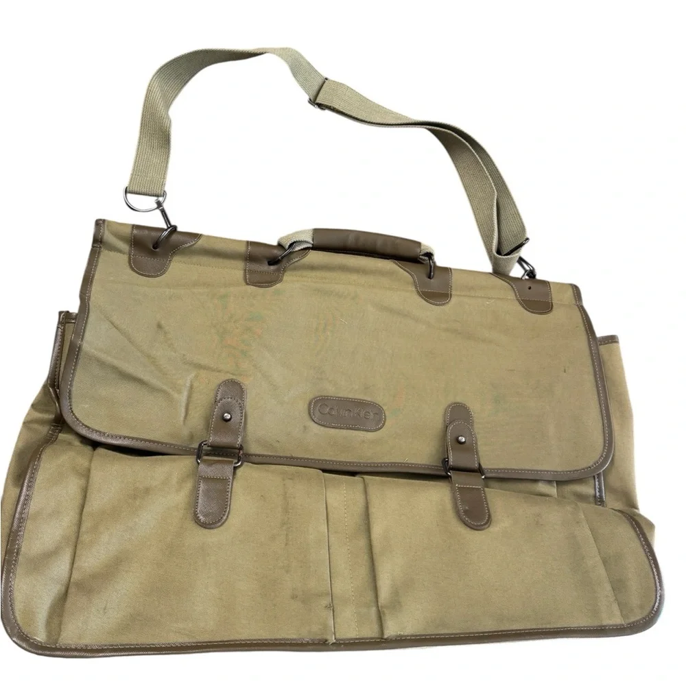 Khaki Brown Canvas Vintage Calvin Klein Overnighter Weekender Travel Bag RARE